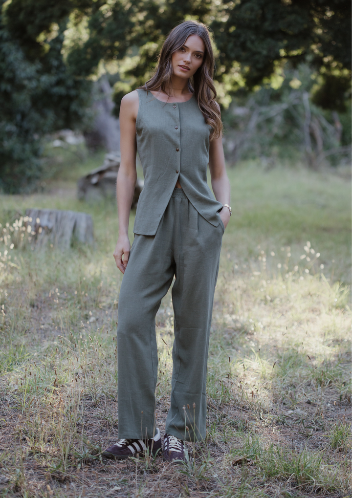 Placy Linen Long Waistcoat