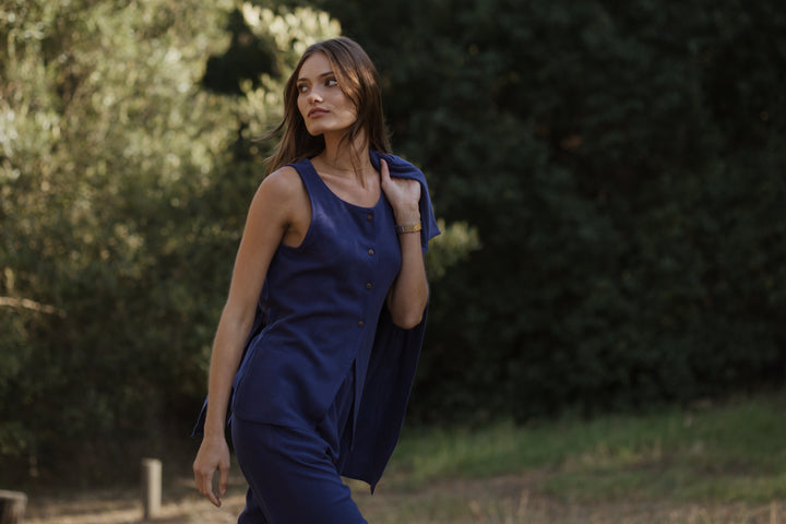 Placy Linen Long Waistcoat