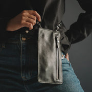 Black Leather Purse & Strap With Silver Fittings