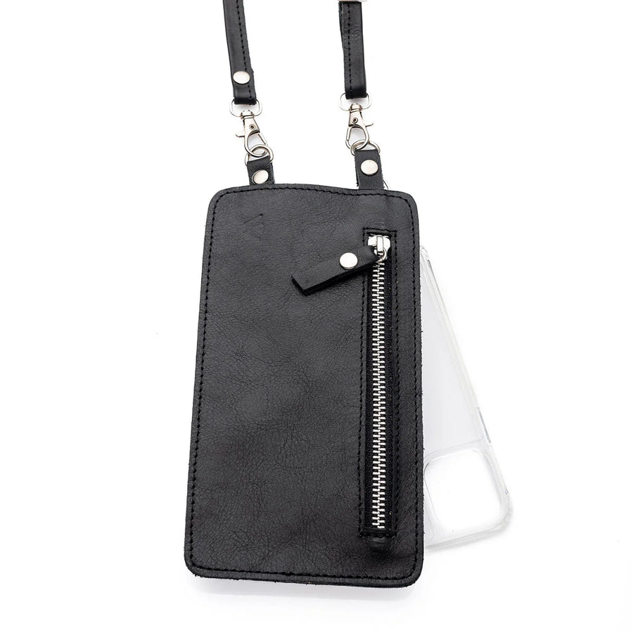 Black Leather Purse & Strap With Silver Fittings